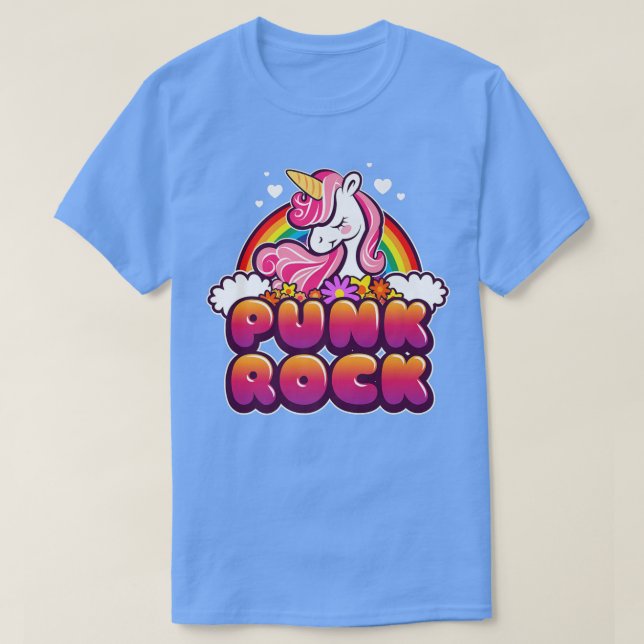 Funny Unicorn and Rainbow Punk Rock Music Festival T-Shirt (Design Front)