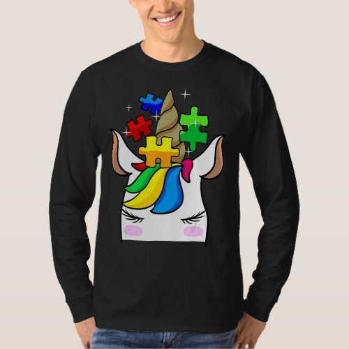 Funny Unicorn Autism Awareness Puzzle Pieces Girls T_Shirt