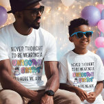 Funny Unicorn Birthday Party Matching Men & Boys T-Shirt<br><div class="desc">This funny matching "Never Thought I'd Be Wearing A Unicorn Shirt, Yet Here We Are" t-shirt (designed especially for men & boys), is created to match the Kawaii unicorn theme girl birthday invitations years 1-6 unicorn family t-shirt designs, is the perfect tee for Dad, Brother, Siblings, Grandpa, or Uncle to...</div>