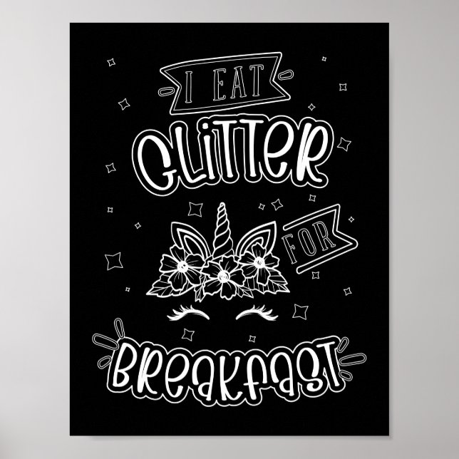 Funny Unicorn Black Background Coloring Poster (Front)