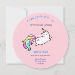 funny unicorn cat birthday party invitation