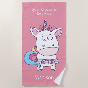 Funny Unicorn custom name & color beach towel