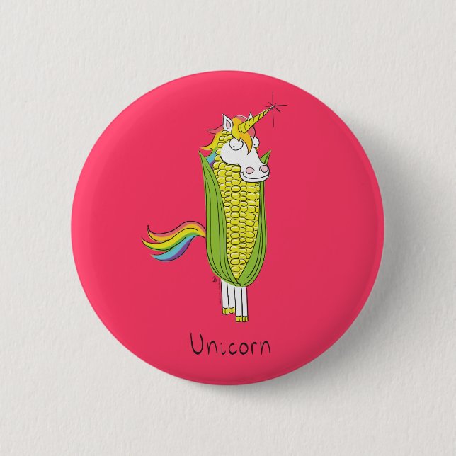 Funny Unicorn Cute Kids Cartoon Button (Front)