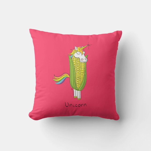 Funny Unicorn Cute Kids Cartoon Throw Pillow (Front)
