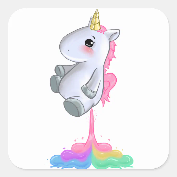 Funny Unicorn farting Rainbow Colors Fart Gift Square Sticker | Zazzle