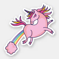 Funny Unicorn Farting Rainbows Cartoon Cute Gag Sticker