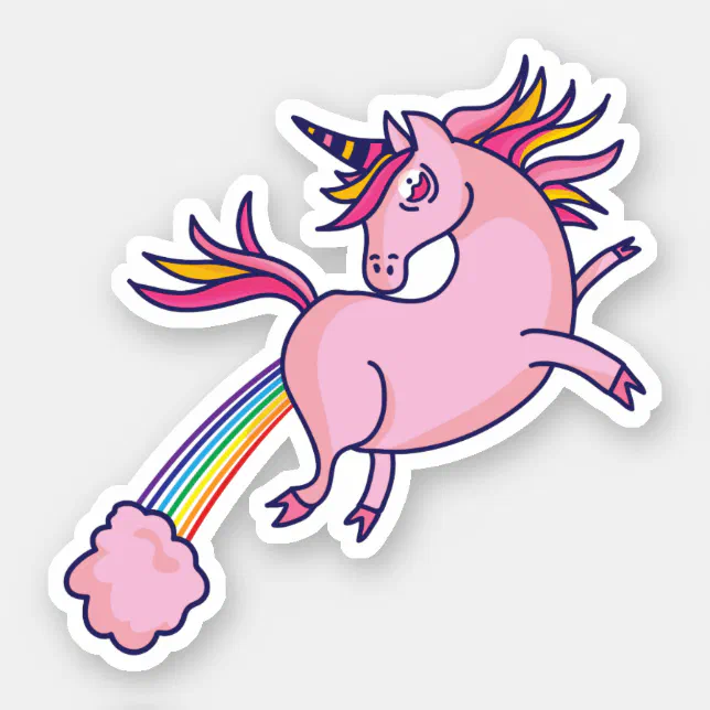 Funny Unicorn Farting Rainbows Cartoon Cute Gag Sticker | Zazzle