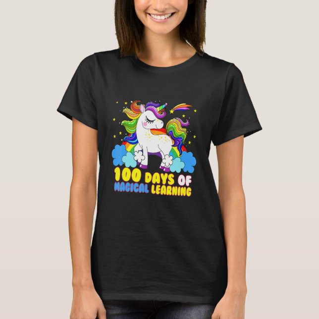 Funny Unicorn Happy 100 Days Of Magical Learning 1 T-Shirt (Front)
