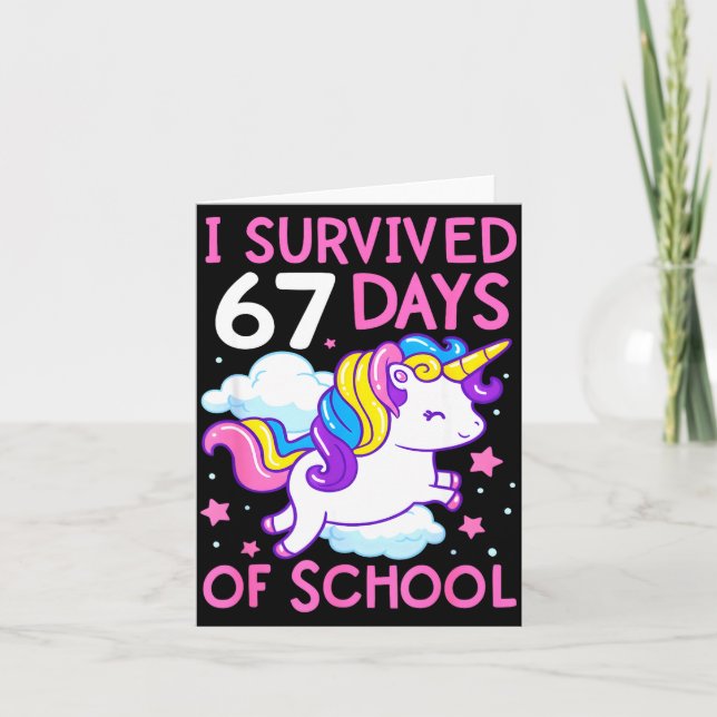 Funny Unicorn I Survived 67 Days Of School Meme Fo Card (Front)