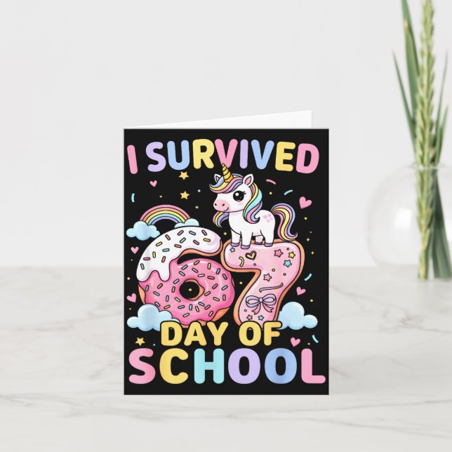 Funny Unicorn I Survived 67 Days Of School Meme Fo Card (Front)