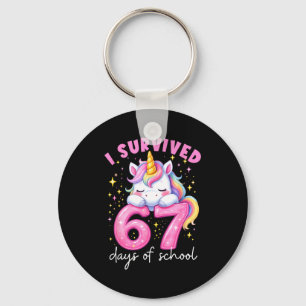 Funny Unicorn I Survived 67 Days Of School Meme Fo Keychain