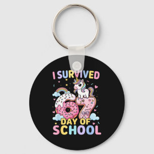 Funny Unicorn I Survived 67 Days Of School Meme Fo Keychain