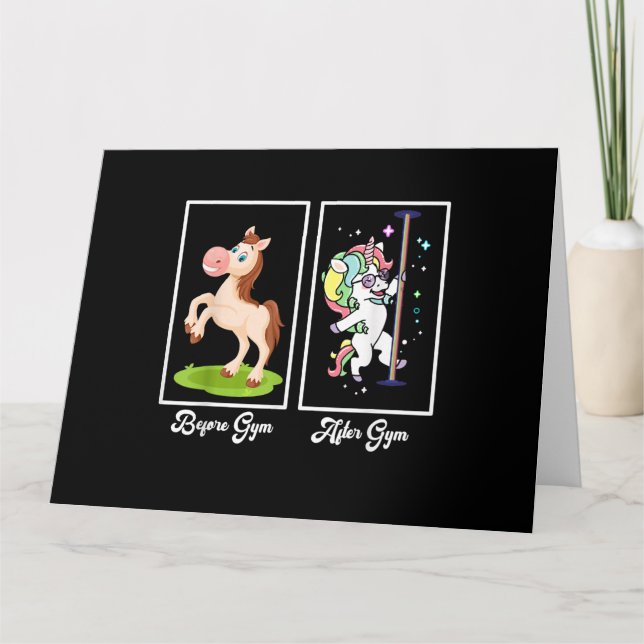 Funny Unicorn Illustration Before After Gym Card (Front)
