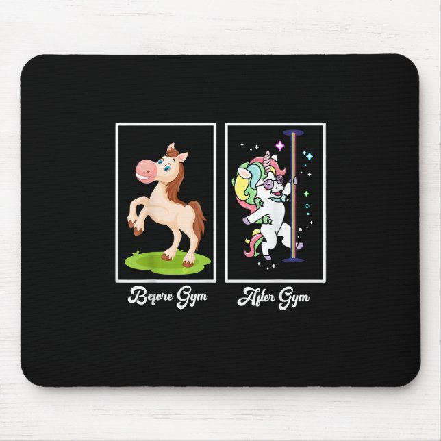 Funny Unicorn Illustration Before After Gym Mouse Pad (Front)