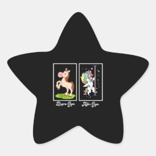 Funny Unicorn Illustration Before After Gym Star Sticker