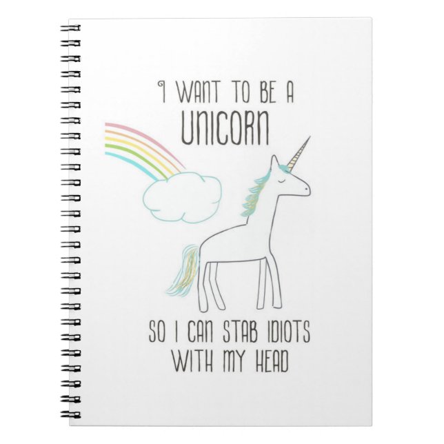 Funny Unicorn Illustration with Saying Notebook (Front)