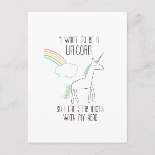 Funny Unicorn Illustration with Saying Postcard