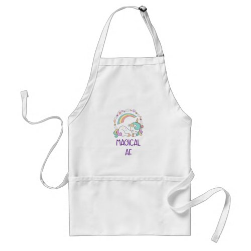 Funny Unicorn Magical AF with Girly Decorations Adult Apron