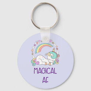 Funny Unicorn Magical AF with Girly Decorations Keychain