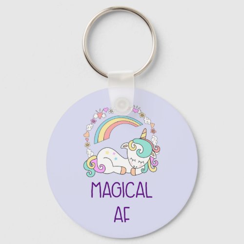 Funny Unicorn Magical AF with Girly Decorations Keychain