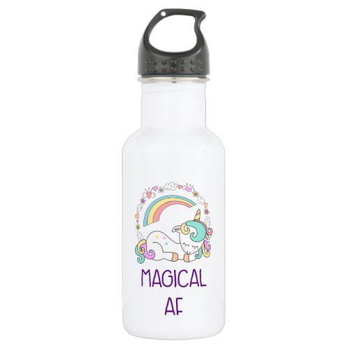 Funny Unicorn Magical AF with Girly Decorations Stainless Steel Water Bottle