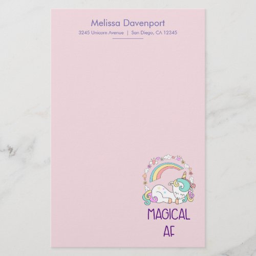 Funny Unicorn Magical AF with Girly Decorations Stationery