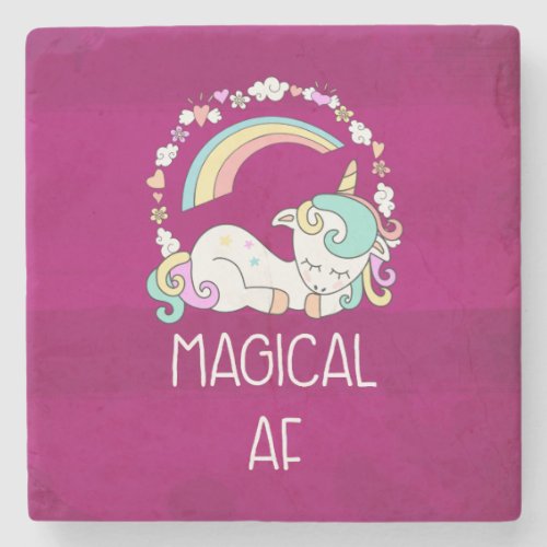 Funny Unicorn Magical AF with Girly Decorations Stone Coaster