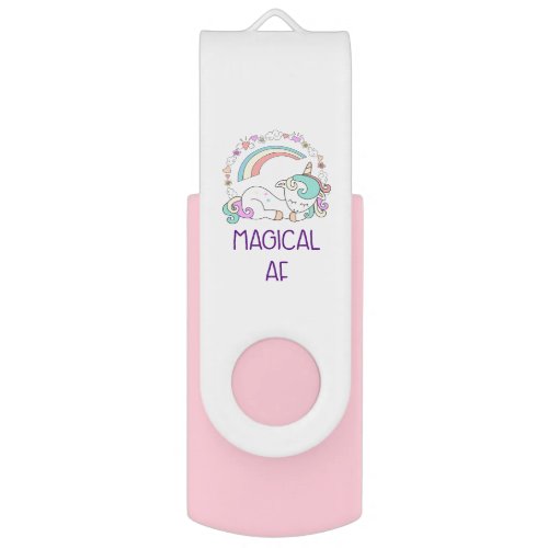 Funny Unicorn Magical AF with Girly Decorations USB Flash Drive