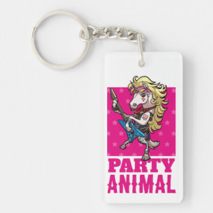 Funny Unicorn Party Animal Glam Rocker Cartoon Keychain