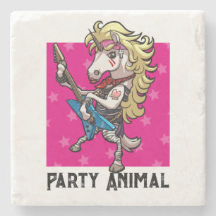 Funny Unicorn Party Animal Glam Rocker Cartoon Stone Coaster
