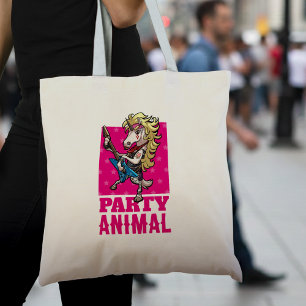 Funny Unicorn Party Animal Glam Rocker Cartoon Tote Bag