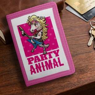 Funny Unicorn Party Animal Glam Rocker Cartoon Tri-fold Wallet
