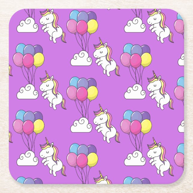 Funny Unicorn Pattern Magic Horse    Square Paper Coaster (Front)