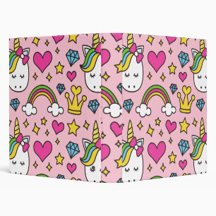 Funny Unicorn Pattern Pink Magic Horse Cute        3 Ring Binder
