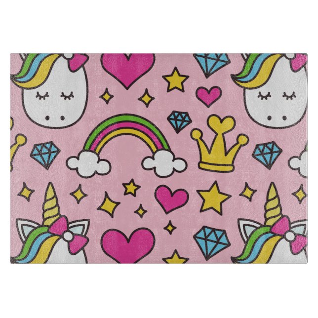 Funny Unicorn Pattern Pink Magic Horse Cute        Cutting Board (Front)