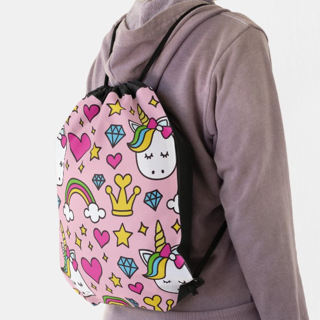 Funny Unicorn Pattern Pink Magic Horse Cute        Drawstring Bag (Insitu)