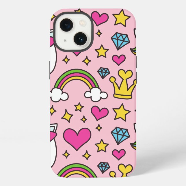 Funny Unicorn Pattern Pink Magic Horse Cute       Iphone Case (Back)