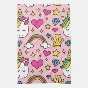 Funny Unicorn Pattern Pink Magic Horse Cute Kitchen Towel