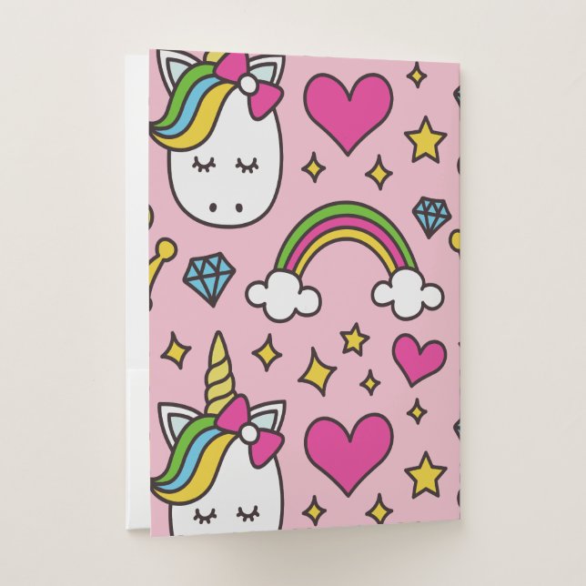 Funny Unicorn Pattern Pink Magic Horse Cute        Pocket Folder (Back)