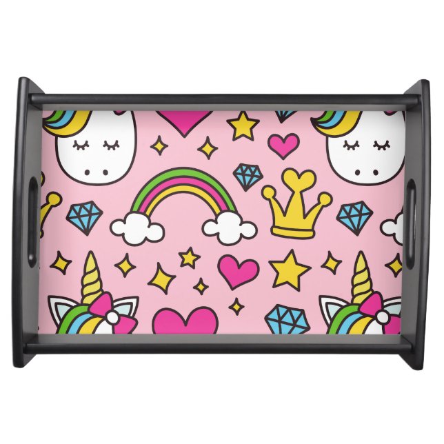 Funny Unicorn Pattern Pink Magic Horse Cute        Serving Tray (Front)