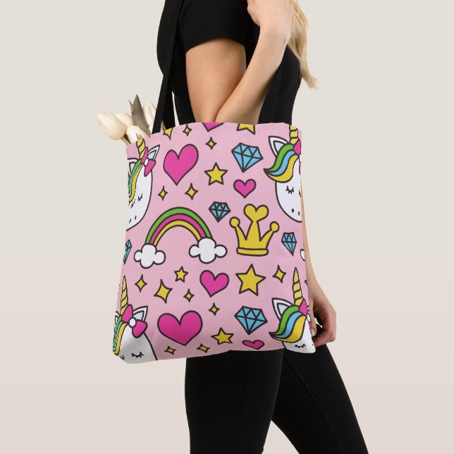 Funny Unicorn Pattern Pink Magic Horse Cute        Tote Bag (Close Up)