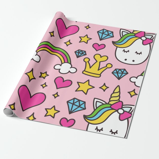 Funny Unicorn Pattern Pink Magic Horse Cute        Wrapping Paper (Unrolled)
