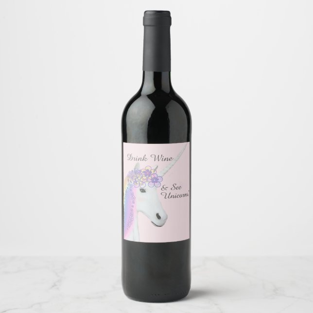 Funny Unicorn Pink Wine Label (Front)