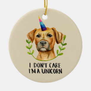 Funny Unicorn Pitbull Dog Illustration Ceramic Ornament