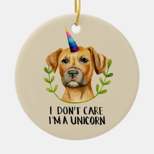Funny Unicorn Pitbull Dog Illustration Ceramic Ornament