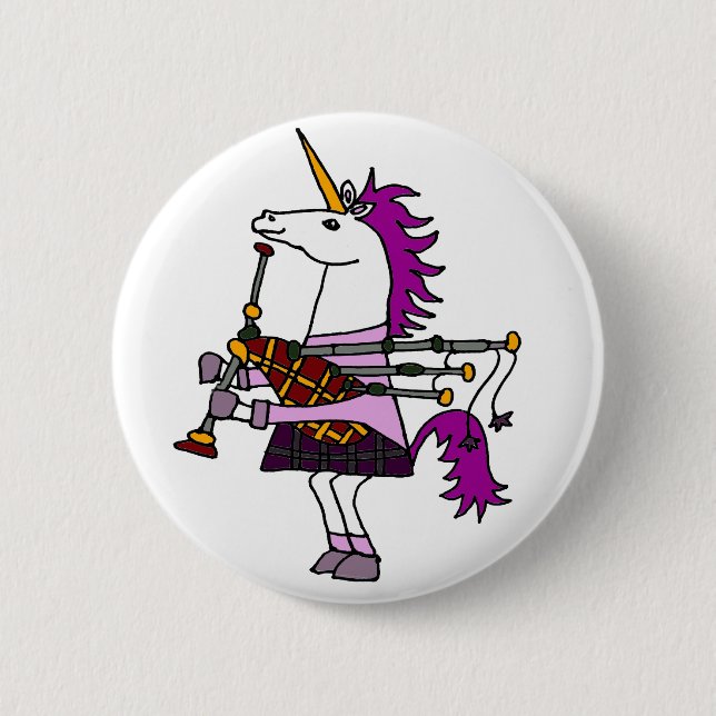 Funny Unicorn Playing Bagpipes Art Button (Front)