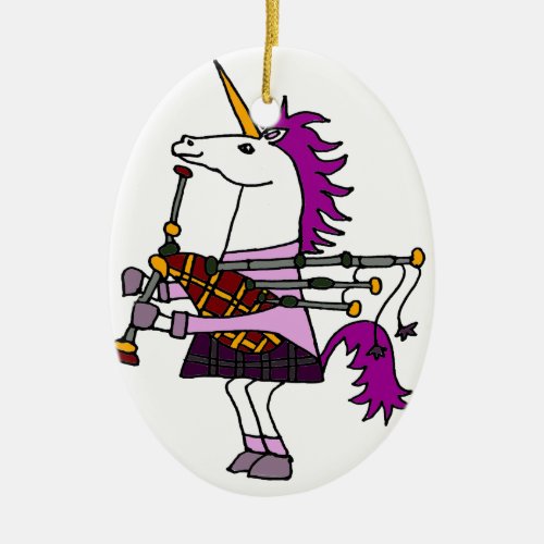 Funny Unicorn Playing Bagpipes Art Ceramic Ornament