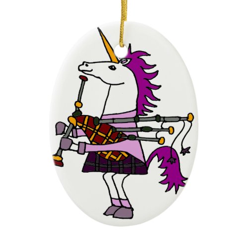 Funny Unicorn Playing Bagpipes Art Ceramic Ornament