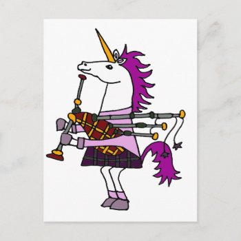 Funny Unicorn Playing Bagpipes Art Postcard by inspirationrocks at Zazzle