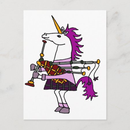 Funny Unicorn Playing Bagpipes Art Postcard